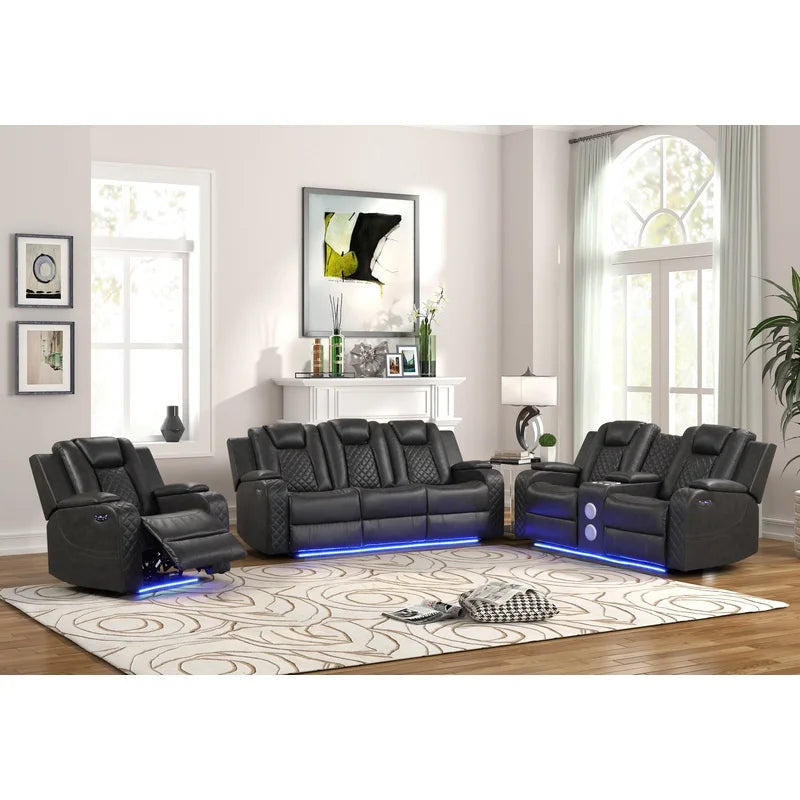 Gray Faux Leather Reclining Sofa Set