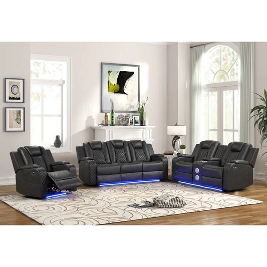 Gray Faux Leather Reclining Sofa Set