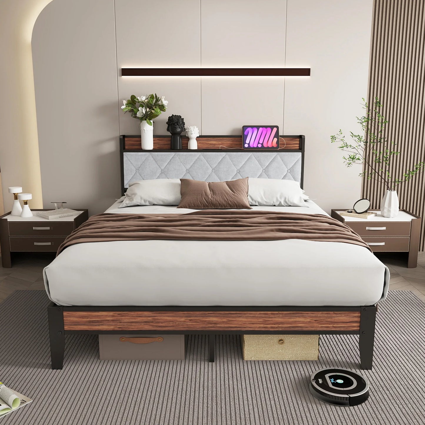 Heavy Duty Metal Bed Frame with Headboard