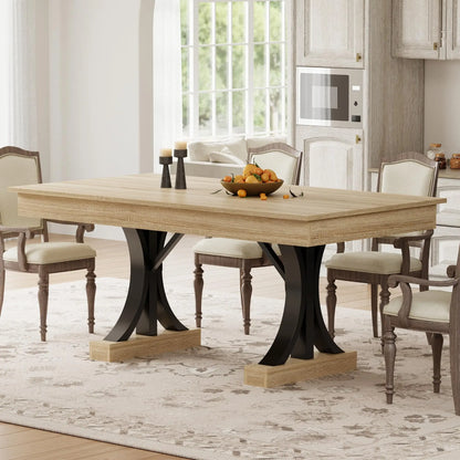 Wooden Kitchen Table, Double Pedestal Base