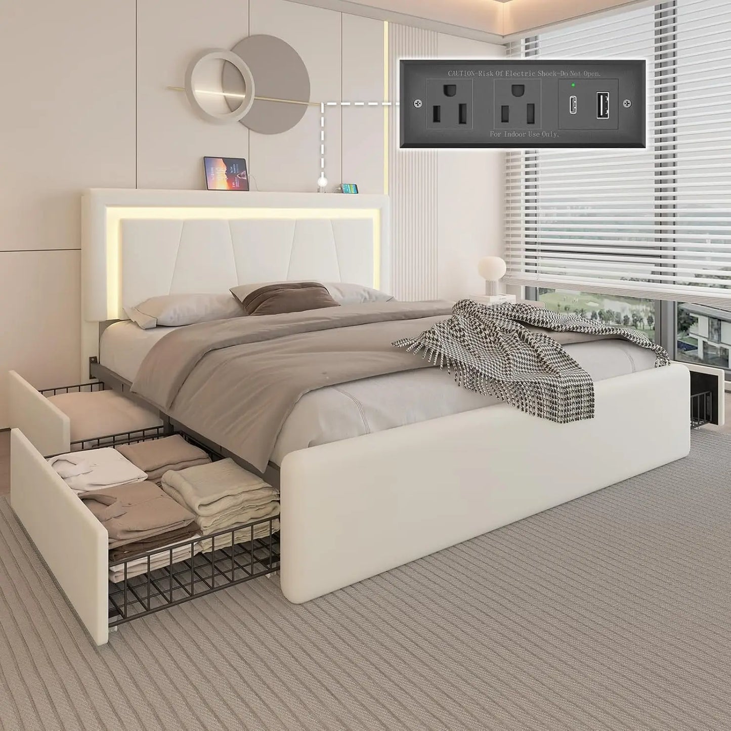 Queen Bed Frame with Storage Drawers