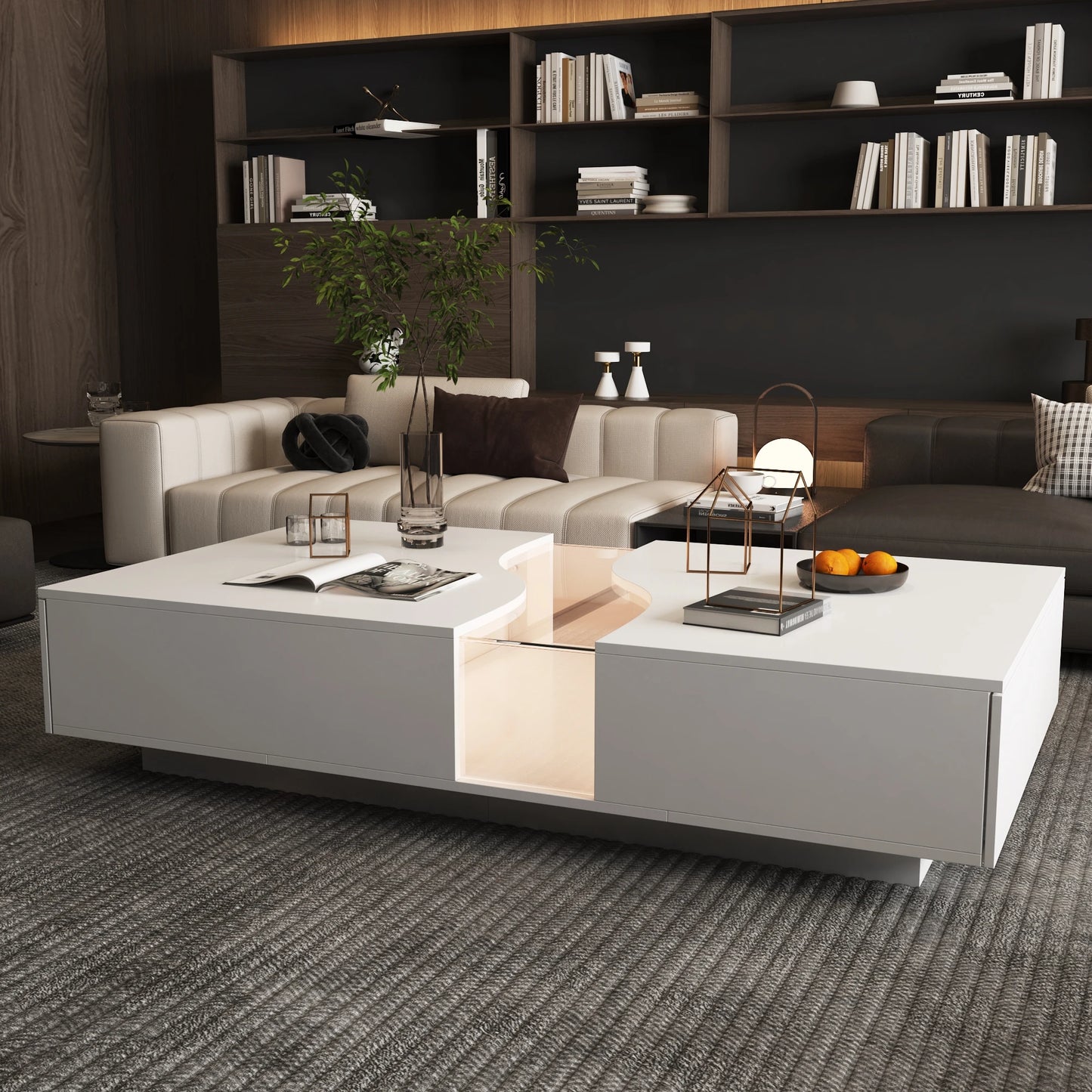 Coffee Table With 2 Drawers & Lights