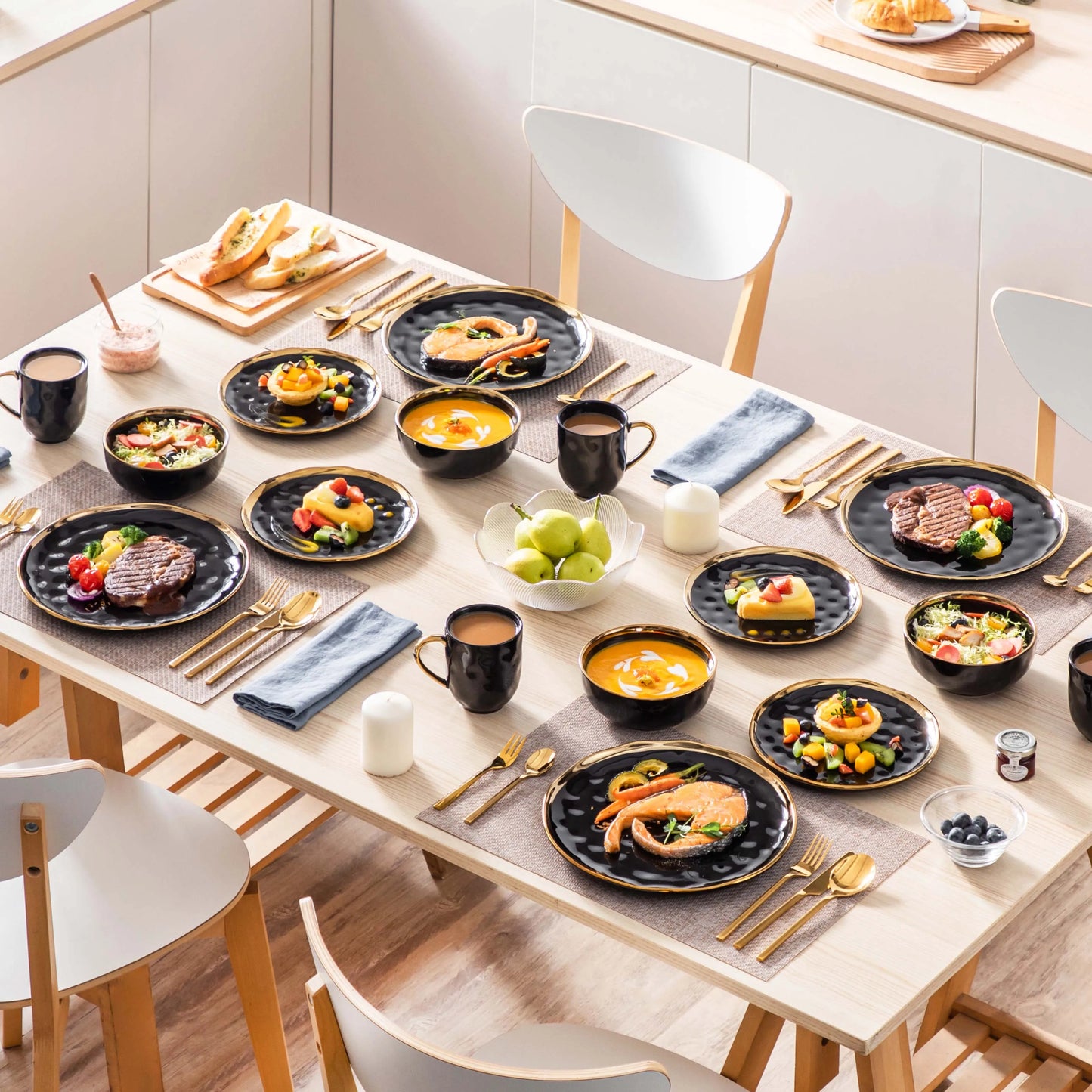 Black Porcelain Dinnerware with Gold Trim