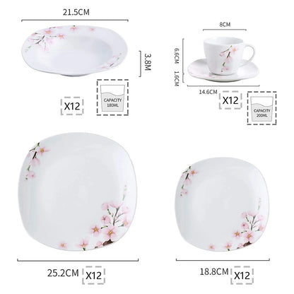 White Ceramic Pink Floral Porcelain Dinnerware