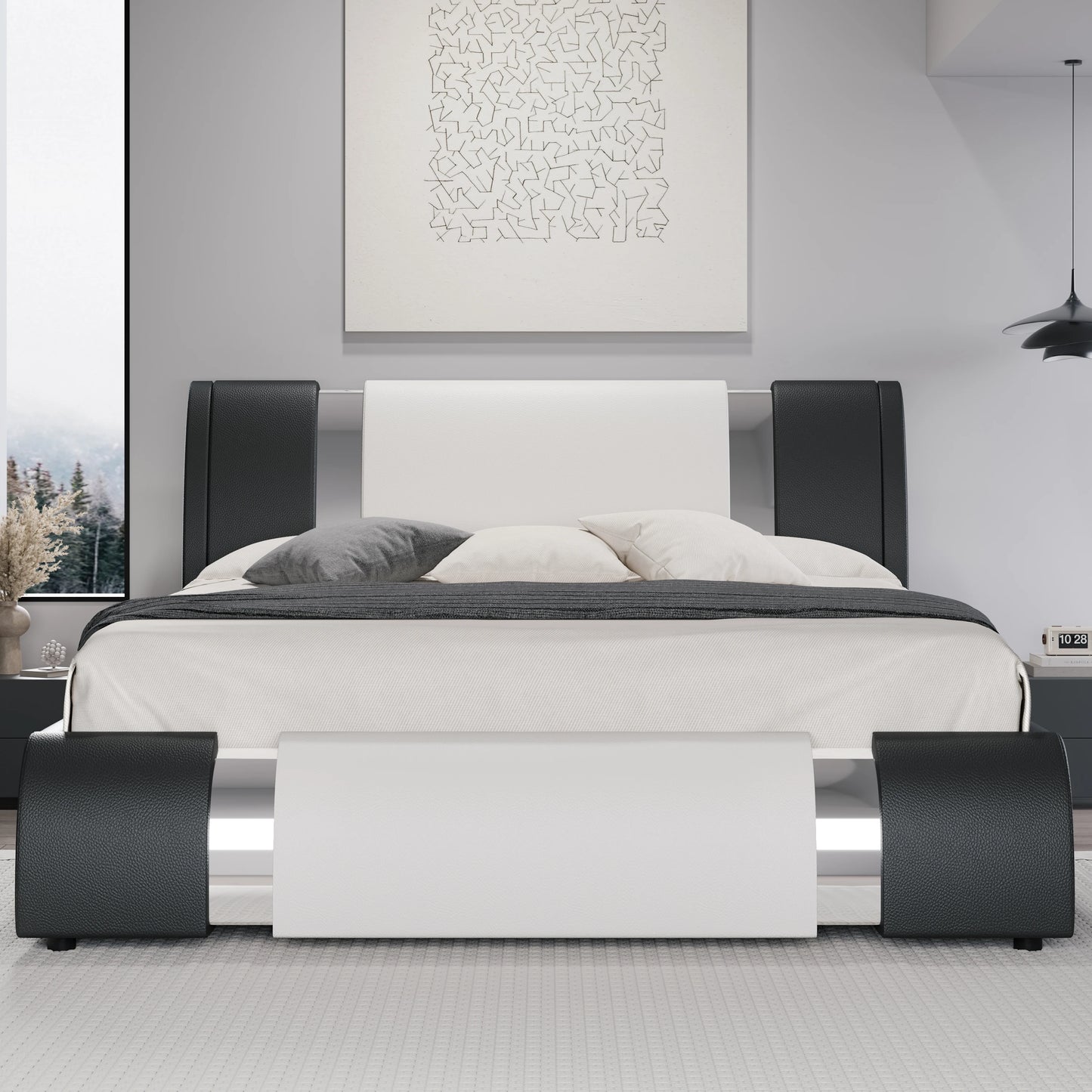 Faux Leather Bed Frame with Iron Pieces