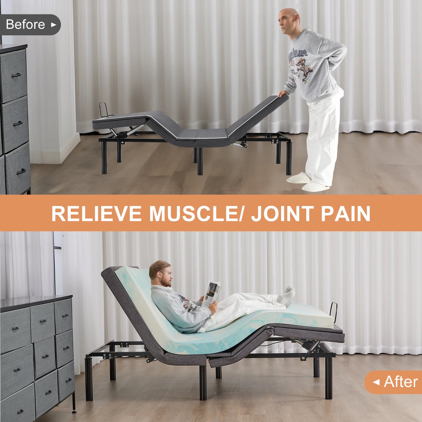Ergonomic Adjustable Bed Frame with Wireless Remote