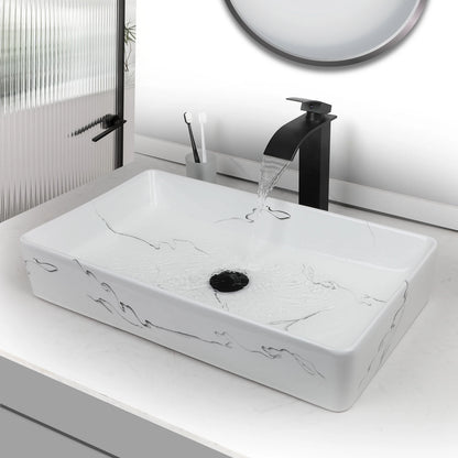 Black Rectangle Marble Bathroom Vessel Sink