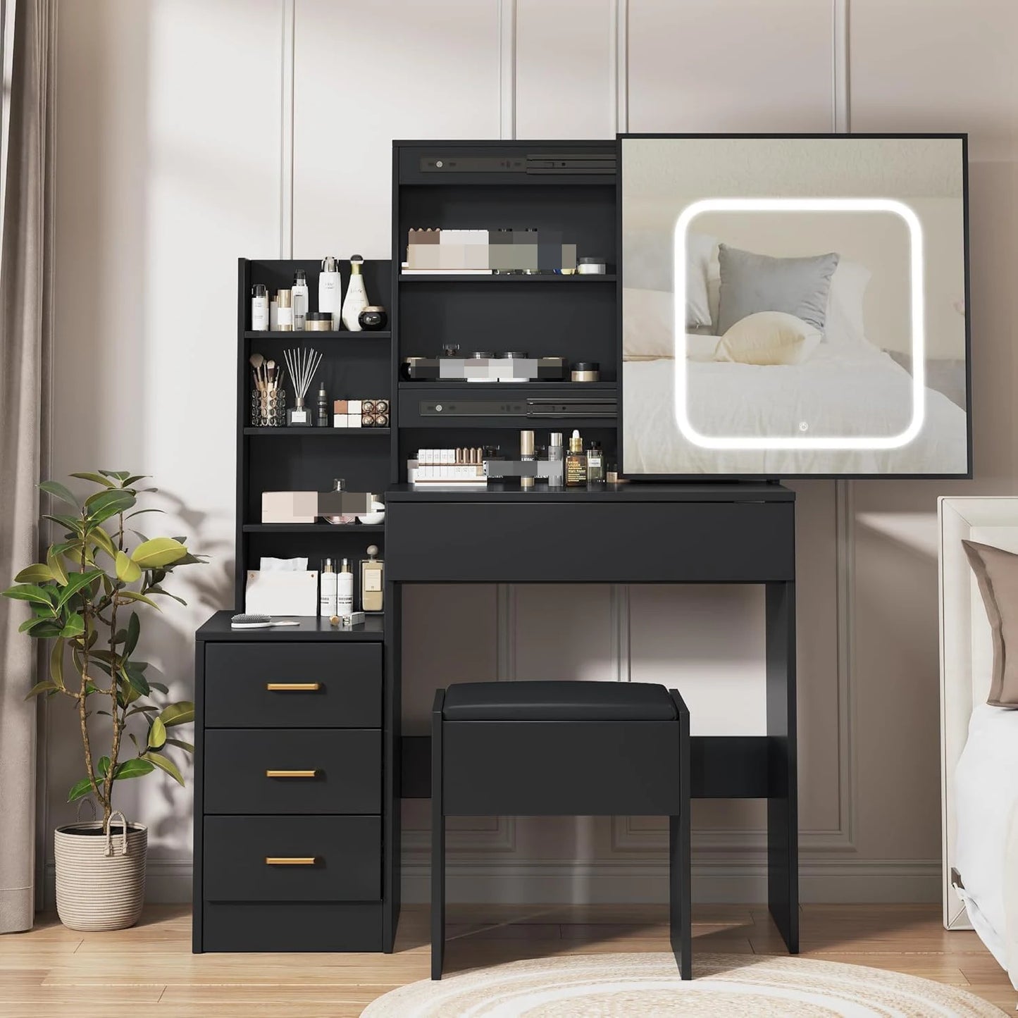 Makeup Vanity Desk with Sliding Lighted Mirror