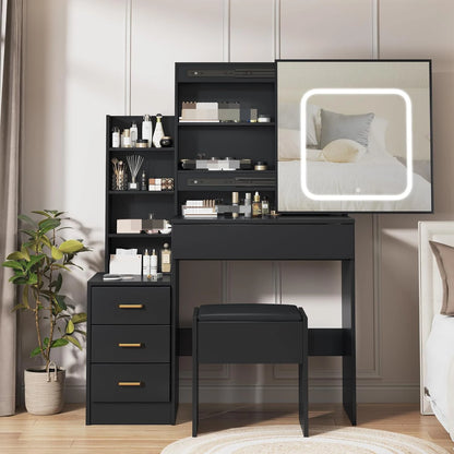 Makeup Vanity Desk with Sliding Lighted Mirror