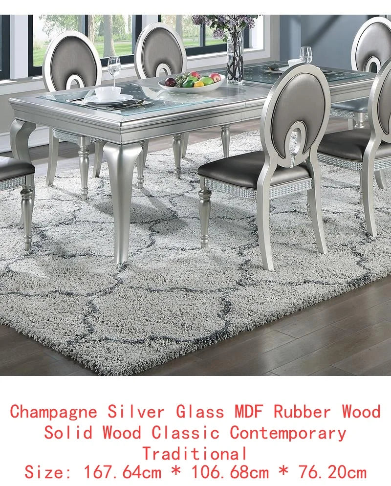 Glass Dining Table with 6 Tufted Chairs