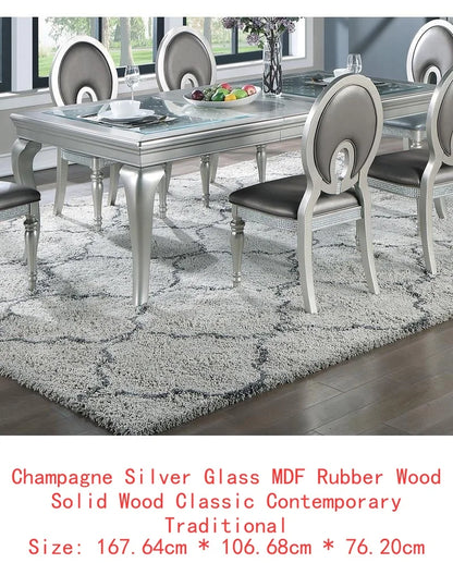 Glass Dining Table with 6 Tufted Chairs