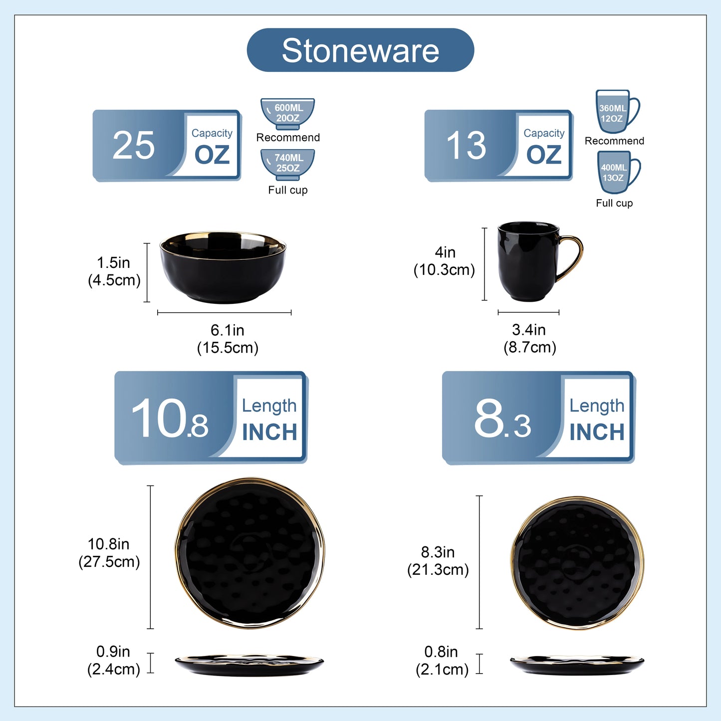 Black Porcelain Dinnerware with Gold Trim