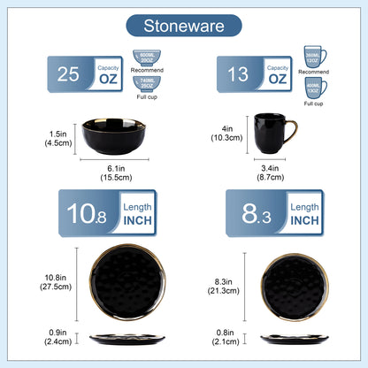 Black Porcelain Dinnerware with Gold Trim