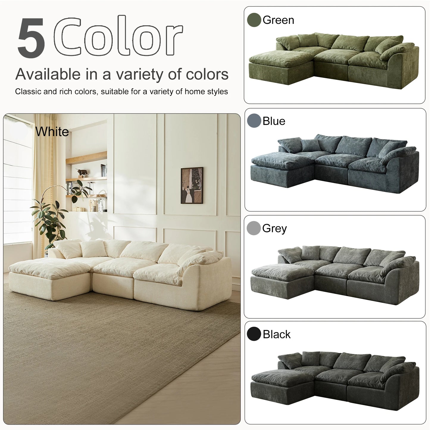 109" Modern Cloud L-Shaped Sectional