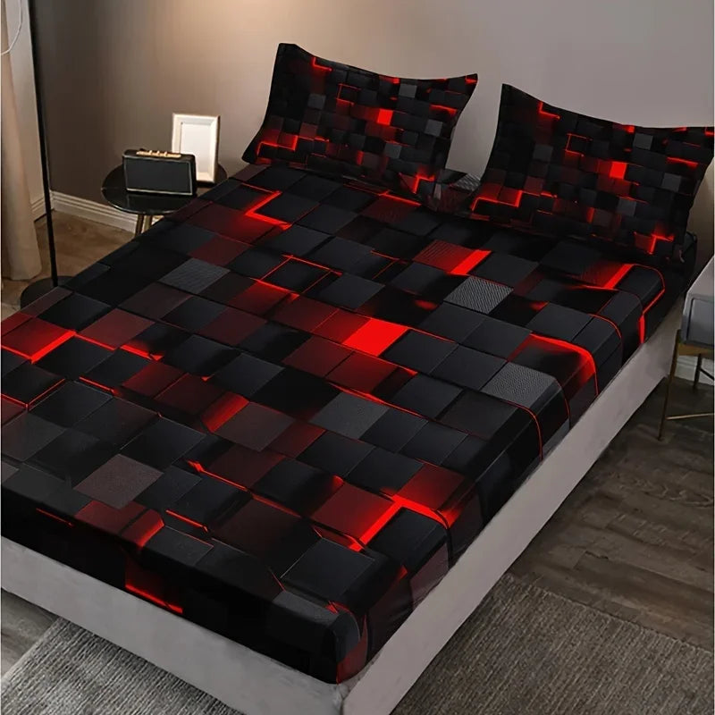 Red Plaid Fitted Sheet Set