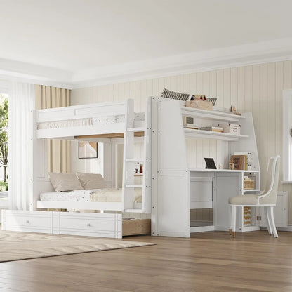 Full Bunk Bed with Desk and Bookshelves
