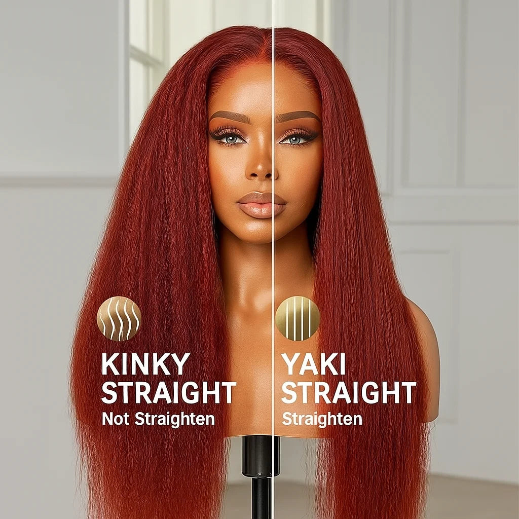 Reddish brown Kinky Straight Human Hair Wig