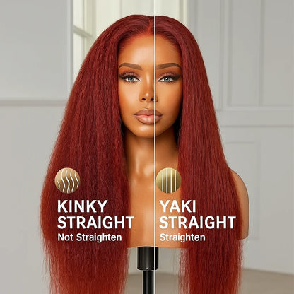 Reddish brown Kinky Straight Human Hair Wig