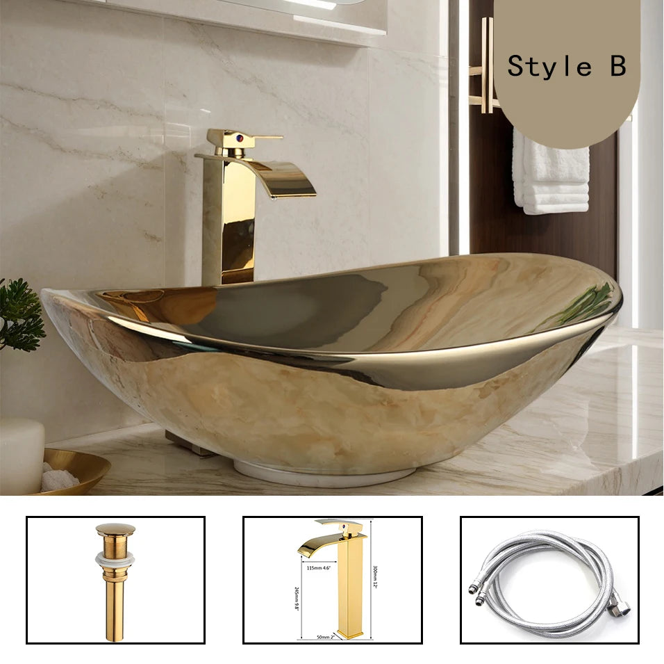 Gold Ceramic Bathroom Sink Set