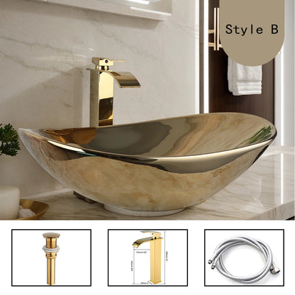 Gold Ceramic Bathroom Sink Set