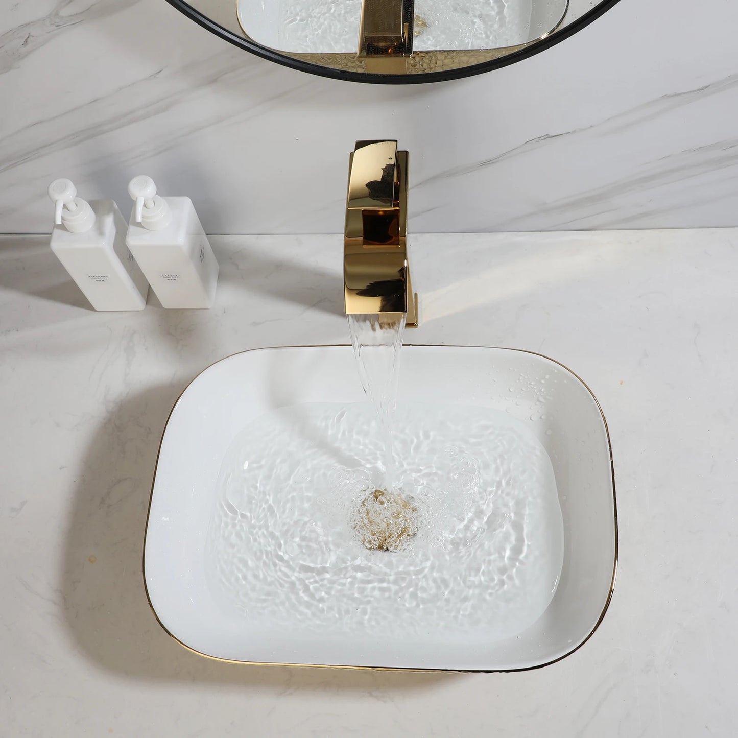 Gold & White Ceramic Vessel Above-Counter Sink