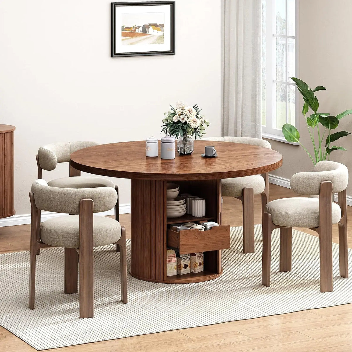 Round Dining Table with Storage