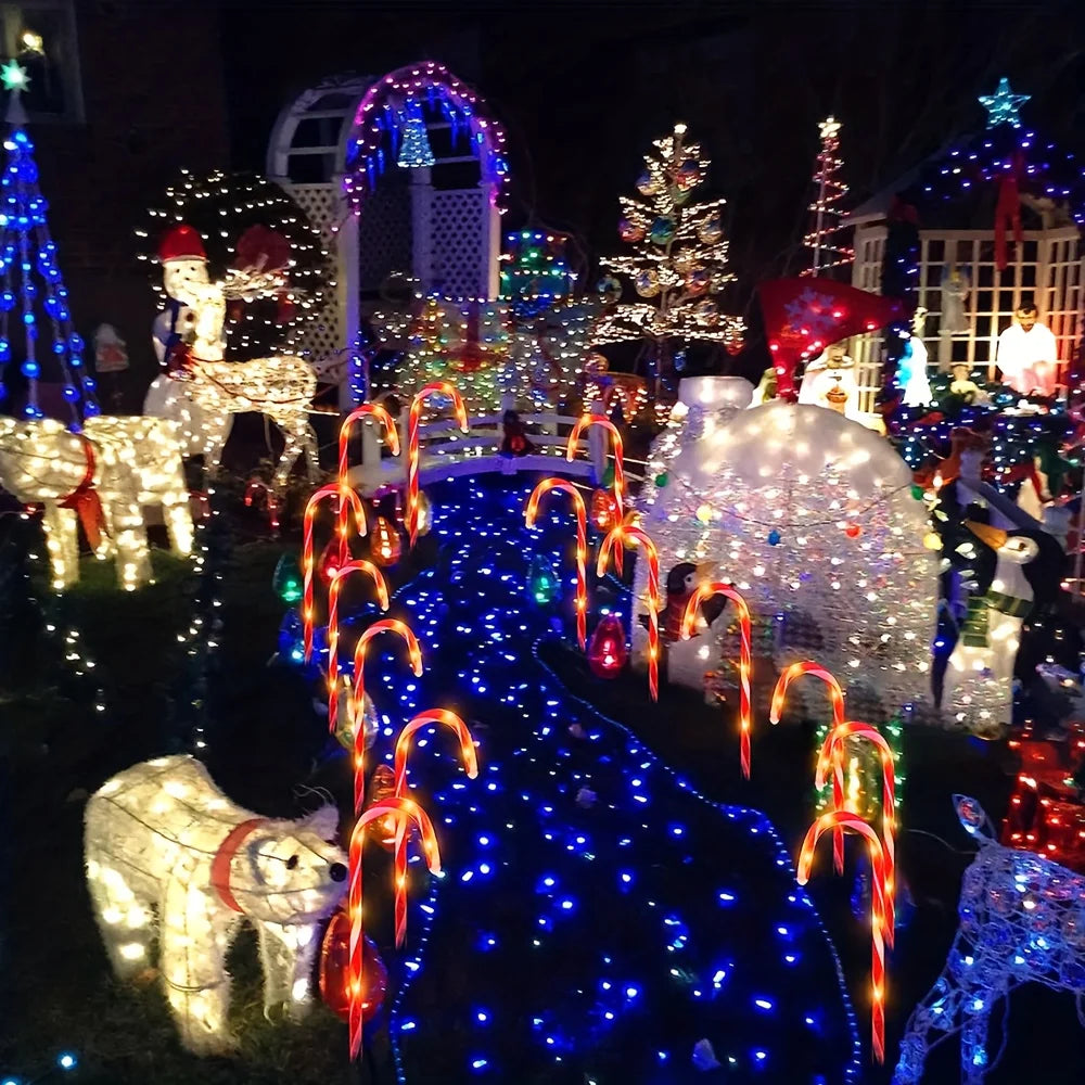 12PCS Solar-Powered Candy Cane Christmas Lights