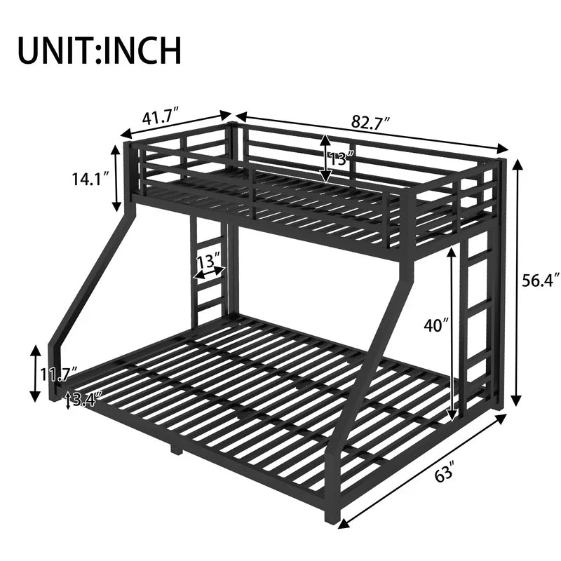 Black Metal Twin XL to Queen Bunk Bed