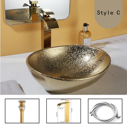 Gold Ceramic Bathroom Sink Set