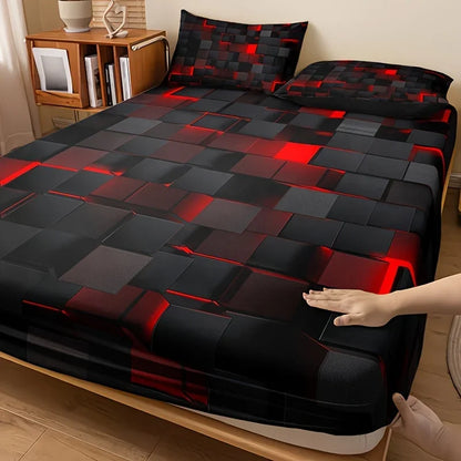 Red Plaid Fitted Sheet Set