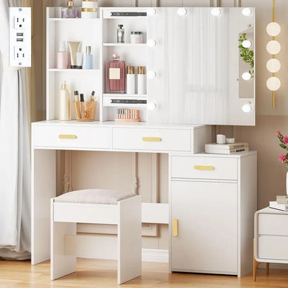 Vanity Table Set with Sliding Mirror