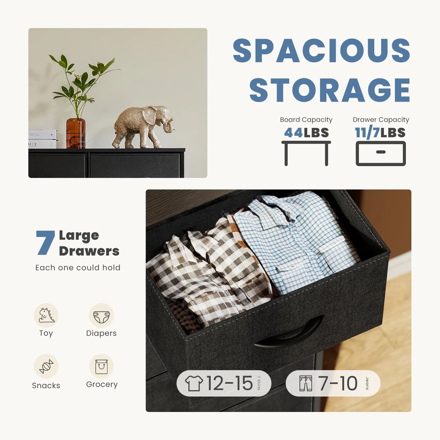 Dresser for Bedroom with 7 Fabric Drawers
