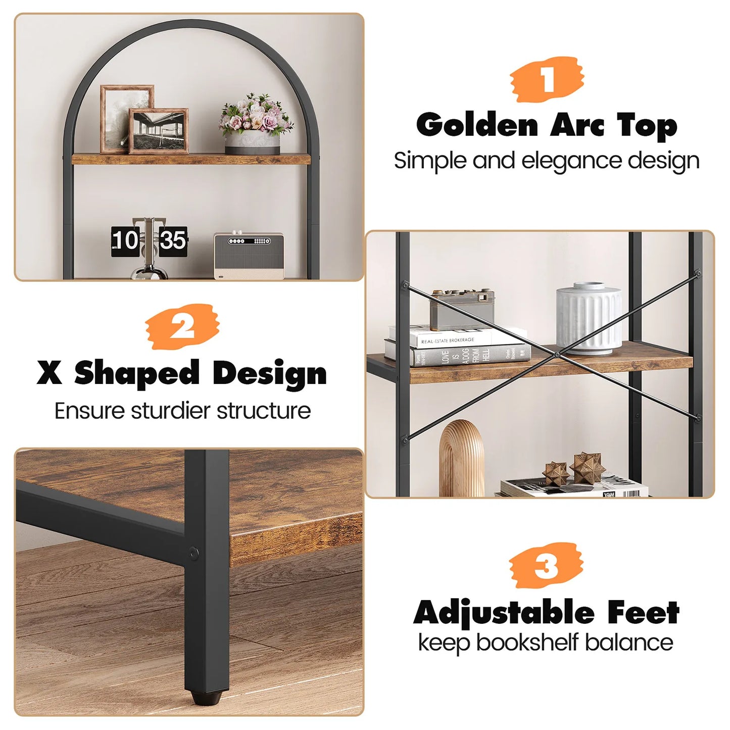 5-Tier Arched Bookshelf