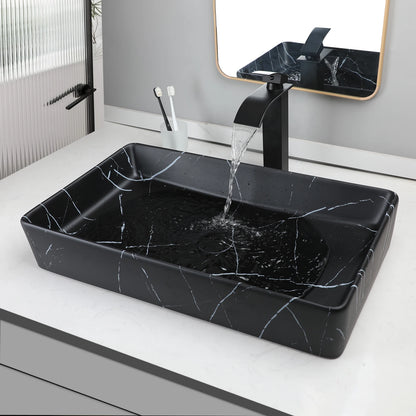 Black Rectangle Marble Bathroom Vessel Sink