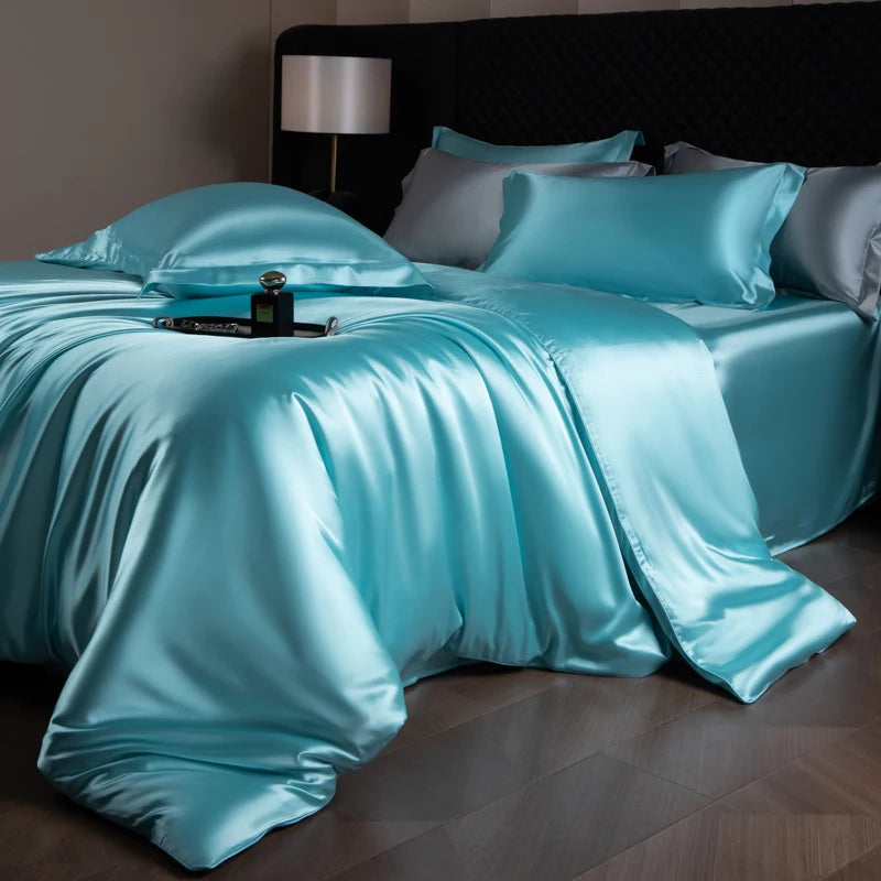 Silk Bed Sheets Set with Duvet Cover