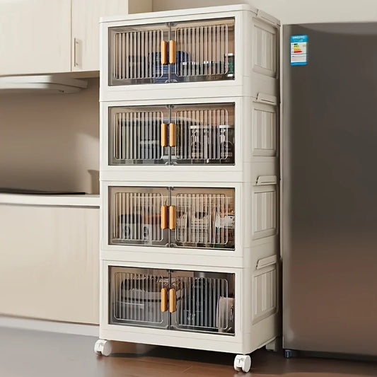 Stackable Storage Cabinet with Doors and Wheels