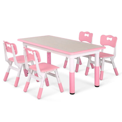Homfa Rectangle Kids Table with 6 Chairs Set, Height Adjustable Toddler Multi Activity Table Set, Arts&Crafts Desk for 2-10 old