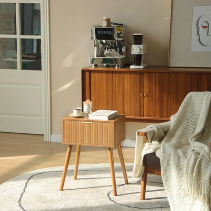 Fluted Nightstand with Storage Drawer