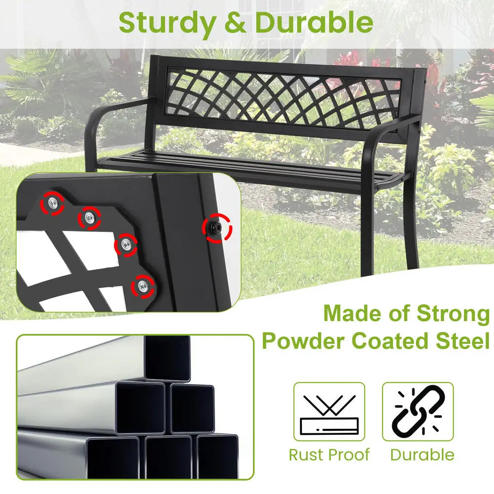 Outdoor Iron Steel Frame Patio Bench