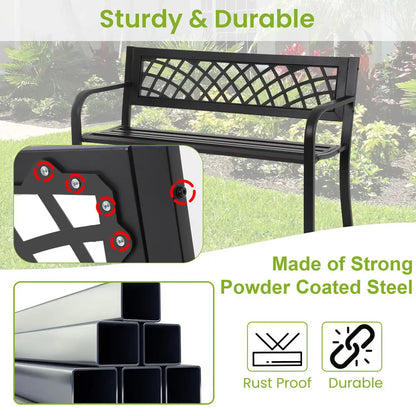 Outdoor Iron Steel Frame Patio Bench