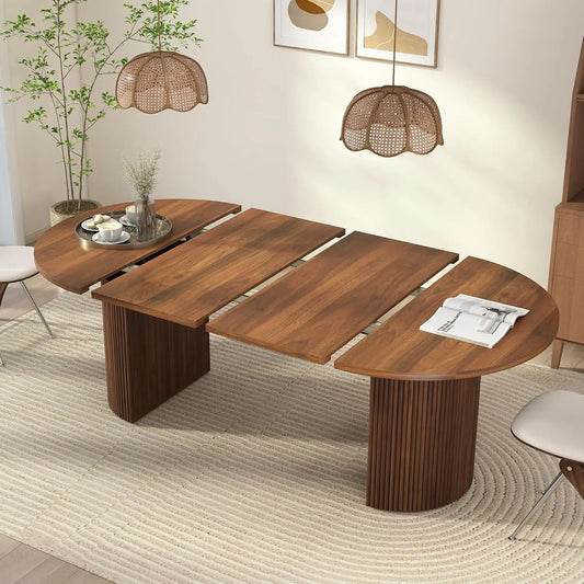 Round Expandable Kitchen Table with Fluted Base