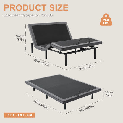 Ergonomic Adjustable Bed Frame with Wireless Remote