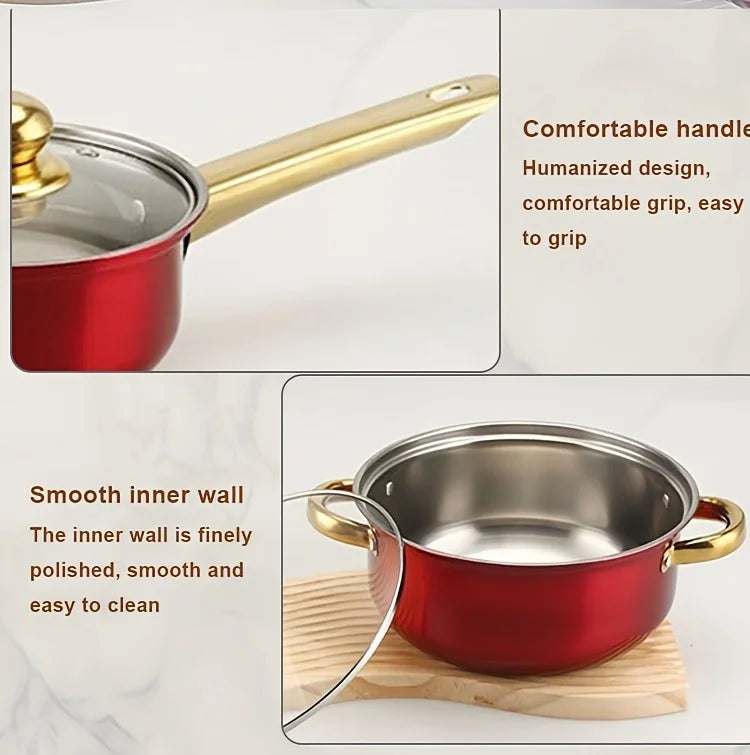 Red Cookware Set, 12-Piece ,Stainless, Non-Stick