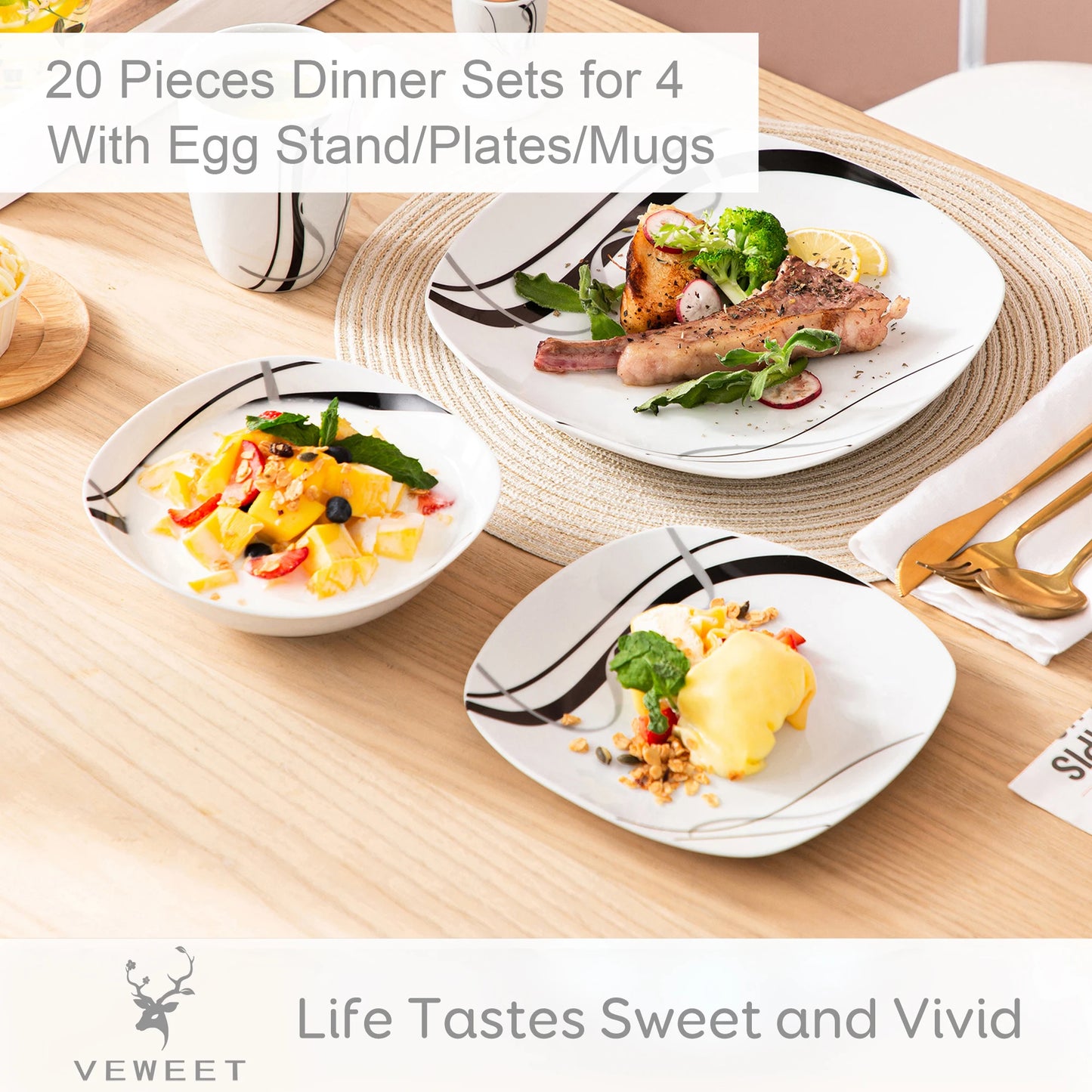 Black Stripe Dinner Plate Combo Set
