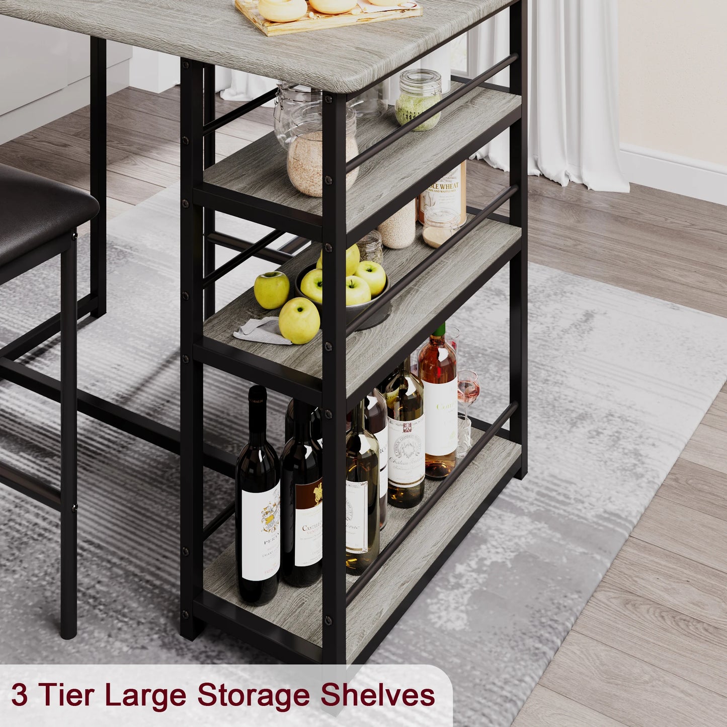 Dining Table Set with Shelves and Chairs