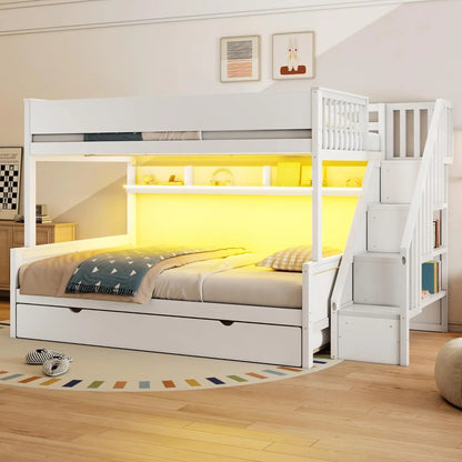 Full Bunk Bed with Desk and Bookshelves