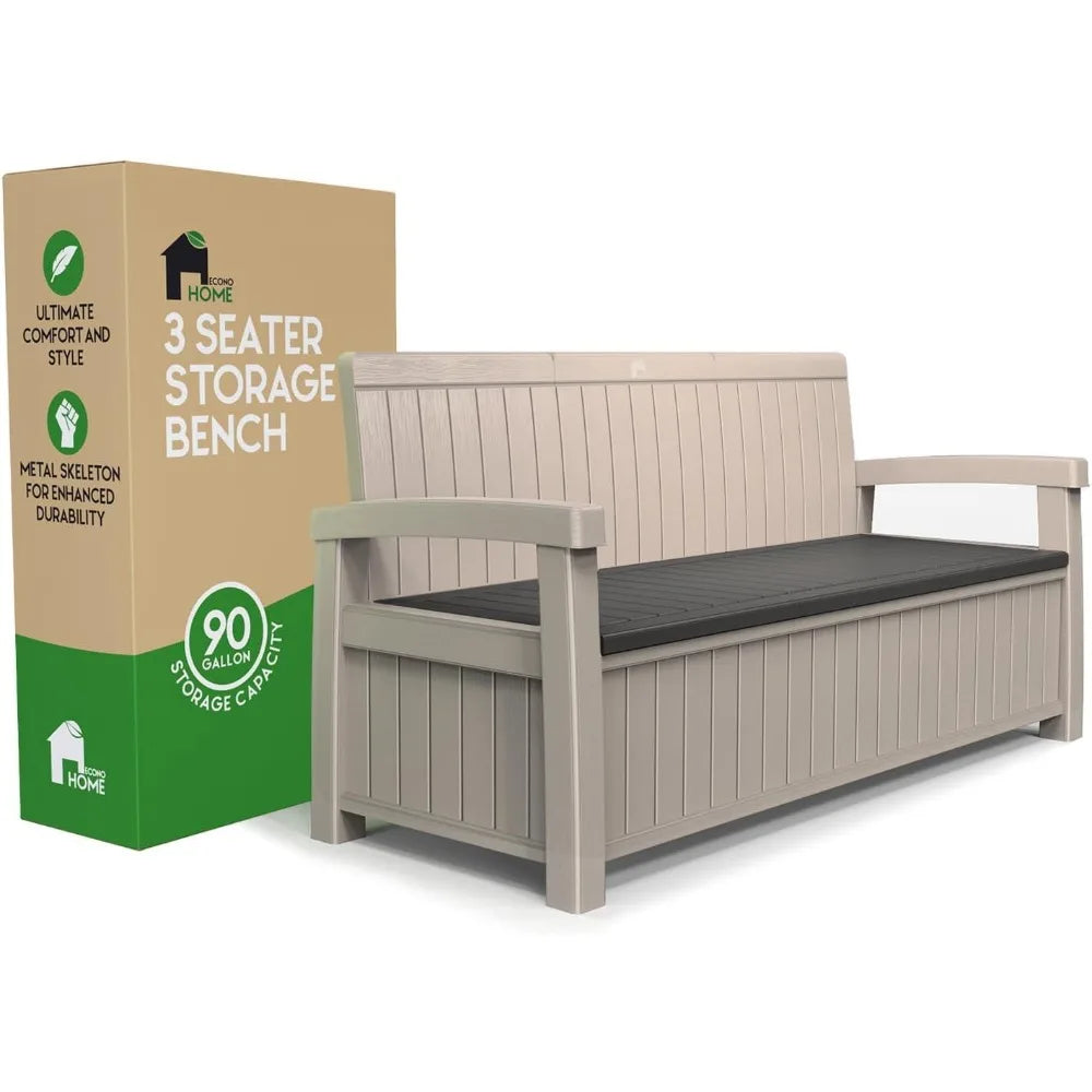 3 Seat Outdoor Resin Storage Bench
