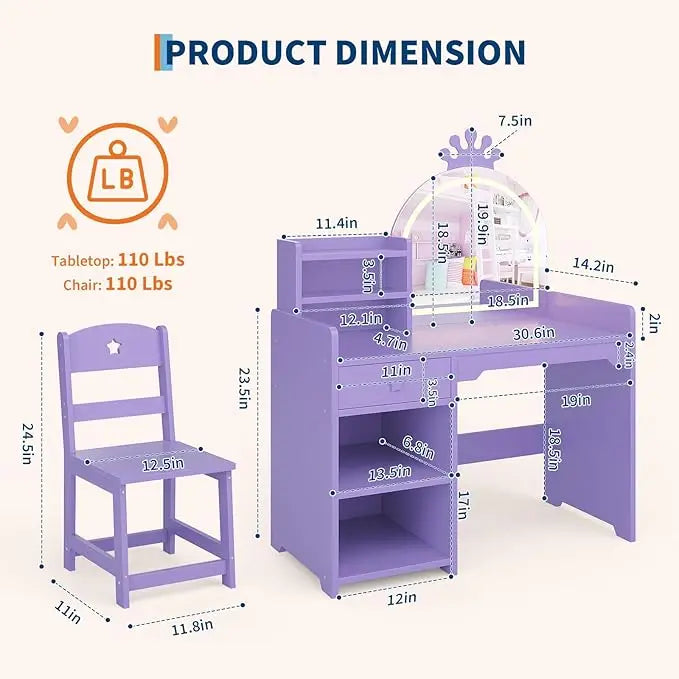 Princess Makeup Vanity Desk & Chair Set