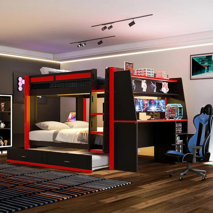 Full Bunk Bed with Desk and Bookshelves