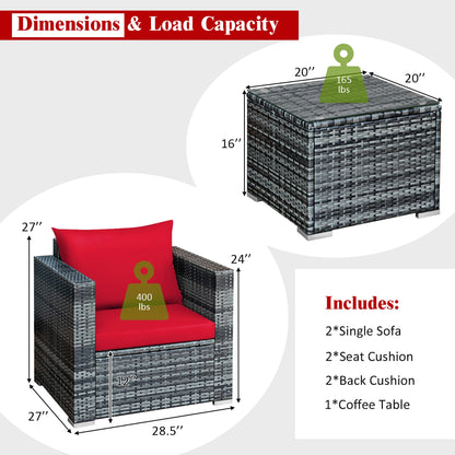 3 PC Patio Rattan Furniture